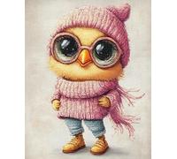 Wallphantom Animales lindos DIY Latch Hook Rug Kit,Pollo de ojos grandes,Pattern Printed Canvas DIY Embroidery Home Decor,Handmade Needlework Crafts for Adults Beginners,60x90cm