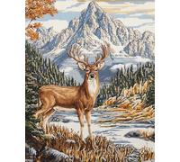 Wallphantom bosque nevado DIY Latch Hook Rug Kit,Alce animal,Pattern Printed Canvas DIY Embroidery Home Decor,Handmade Needlework Crafts for Adults Beginners,80x115cm
