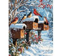 Wallphantom bosque nevado Kit de gancho de pestillo para alfombras,Pájaro y buzón,kit de fabricación de alfombras para adultos y niños,punto de cruz,Home Sofa Decoration,90x120cm