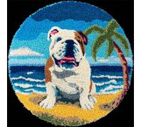 Wallphantom DIY Alfombras Kits De Ganchillo,Bulldogs en la playa,Kit De Ganchillo Para Principiantes,set De Lona Para Hacer Alfombras Para El Hogar,50x50cm