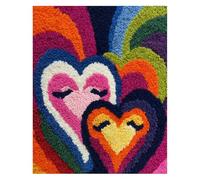 Wallphantom DIY Alfombras Kits De Ganchillo,Corazones de colores,Kit De Ganchillo Para Principiantes,set De Lona Para Hacer Alfombras Para El Hogar,52x38cm