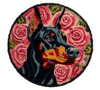 Wallphantom DIY Alfombras Kits De Ganchillo,Doberman Pinscher y rosas,Kit De Ganchillo Para Principiantes,set De Lona Para Hacer Alfombras Para El Hogar,50x50cm
