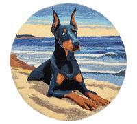 Wallphantom DIY Alfombras Kits De Ganchillo,Doberman Pinschers en la playa,Kit De Ganchillo Para Principiantes,set De Lona Para Hacer Alfombras Para El Hogar,50x50cm