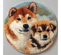 Wallphantom DIY Alfombras Kits De Ganchillo,Dos perros Akita,Kit De Ganchillo Para Principiantes,set De Lona Para Hacer Alfombras Para El Hogar,50x50cm