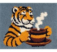 Wallphantom DIY Alfombras Kits De Ganchillo,El tigre bebedor de café,Kit De Ganchillo Para Principiantes,set De Lona Para Hacer Alfombras Para El Hogar,80x160cm
