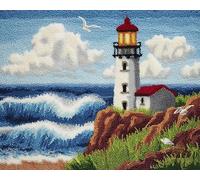 Wallphantom DIY Alfombras Kits De Ganchillo,Faro junto al mar,Kit De Ganchillo Para Principiantes,set De Lona Para Hacer Alfombras Para El Hogar,52x38cm