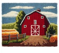 Wallphantom DIY Alfombras Kits De Ganchillo,Paisaje de la casa roja,Kit De Ganchillo Para Principiantes,set De Lona Para Hacer Alfombras Para El Hogar,55x75cm