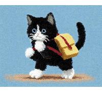 Wallphantom DIY Alfombras Kits De Ganchillo,Un gatito que lleva una mochila escolar.,Kit De Ganchillo Para Principiantes,set De Lona Para Hacer Alfombras Para El Hogar,52x38cm