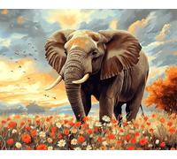 Wallphantom DIY Cuadros para Pintar por Numeros,Elefante entre flores silvestres,Pintar por Numeros Adultos,Pintar con Numeros Principiantes Lienzos,Kit Manualidades,40x50cm con marco