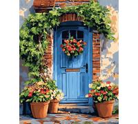 Wallphantom DIY Cuadros para Pintar por Numeros,Macetas delante de la puerta,Pintar por Numeros Adultos,Pintar con Numeros Principiantes Lienzos,Kit Manualidades,40x50cm con marco