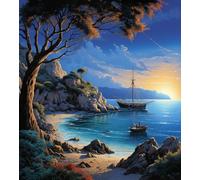 Wallphantom DIY Cuadros para Pintar por Numeros,Paisaje marino de isla tropical,Pintar por Numeros Adultos,Pintar con Numeros Principiantes Lienzos,Kit Manualidades,40x50cm con marco