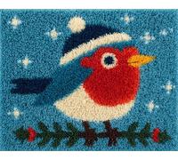Wallphantom DIY Kit Alfombra Gancho De Pestillo,Lindo petirrojo en Navidad,Kit De Ganchillo Para Principiantes,Fabricación De Alfombras,Needlework Crafts Rug for Home Decor,52x38cm