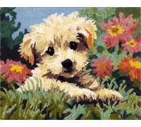 Wallphantom Diy Kit Alfombra Gancho De Pestillo,Un cachorro entre los arbustos de flores,Kit De Fabricación De Alfombras,decoración del hogar para familiares y amigos,60x90cm