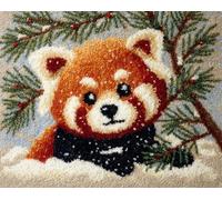 Wallphantom Diy Kit Gancho De Pestillo,Animal navideño: panda rojo,Latch Hook Rug Kits,Kit De Ganchillo Para Principiantes,Fabricación De Alfombras,55x75cm