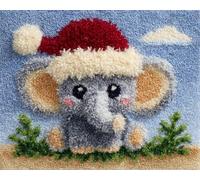Wallphantom Diy Kit Gancho De Pestillo,Animales navideños Elefante bebé,Latch Hook Rug Kits,Kit De Ganchillo Para Principiantes,Fabricación De Alfombras,52x38cm