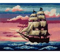 Wallphantom Diy Kit Gancho De Pestillo,barcos en el mar,Latch Hook Rug Kits,Kit De Ganchillo Para Principiantes,Fabricación De Alfombras,60x90cm