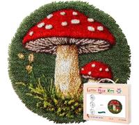 Wallphantom Diy Kit Gancho De Pestillo,Hongo rojo de dibujos animados,Latch Hook Rug Kits,Kit De Ganchillo Para Principiantes,Fabricación De Alfombras,50x50cm