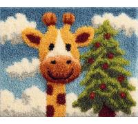 Wallphantom Diy Kit Gancho De Pestillo,Jirafa de dibujos animados de animales navideños,Latch Hook Rug Kits,Kit De Ganchillo Para Principiantes,Fabricación De Alfombras,55x75cm