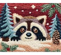 Wallphantom Diy Kit Gancho De Pestillo,Lindo mapache en Navidad,Latch Hook Rug Kits,Kit De Ganchillo Para Principiantes,Fabricación De Alfombras,60x90cm