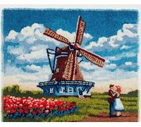 Wallphantom DIY Kit Gancho De Pestillo,Mansión del molino de viento Tulip,Kit De Alfombra Con Gancho De Pestillo,juego de 3D Latch Hook Manualidades Alfombra,Artesanía Bordado Tapiz,52x38cm