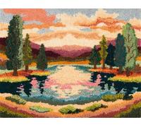 Wallphantom Diy Kit Gancho De Pestillo,Paisaje forestal junto al lago,Latch Hook Rug Kits,Kit De Ganchillo Para Principiantes,Fabricación De Alfombras,80x160cm