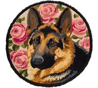 Wallphantom Diy Kit Gancho De Pestillo,Perro pastor alemán y rosas,Latch Hook Rug Kits,Kit De Ganchillo Para Principiantes,Fabricación De Alfombras,50x50cm