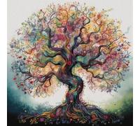 Wallphantom DIY Kits de Bordado Punto Cruz,Árbol de la vida en color,Kits Bordado Punto de Cruz Kit Completo Hilo y Tela Impreso Contado Patrones a Mano Hacer,40x40cm