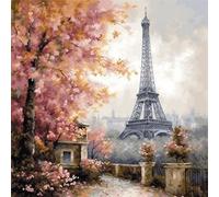 Wallphantom DIY Kits de Bordado Punto Cruz,Torre Eiffel,Kits Bordado Punto de Cruz Kit Completo Hilo y Tela Impreso Contado Patrones a Mano Hacer,40x40cm