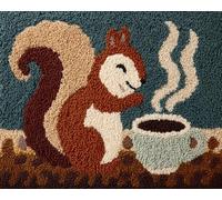 Wallphantom DIY Latch Hook Rug Kit,Ardilla bebiendo café,Pattern Printed Canvas DIY Embroidery Home Decor,Handmade Needlework Crafts for Adults Beginners,90x120cm