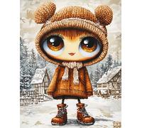 Wallphantom DIY Latch Hook Rug Kit,Caricatura de linda chica de ojos grandes,Pattern Printed Canvas DIY Embroidery Home Decor,Handmade Needlework Crafts for Adults Beginners,60x90cm