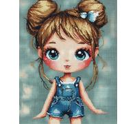 Wallphantom DIY Latch Hook Rug Kit,Caricatura de linda chica de ojos grandes,Pattern Printed Canvas DIY Embroidery Home Decor,Handmade Needlework Crafts for Adults Beginners,52x38cm