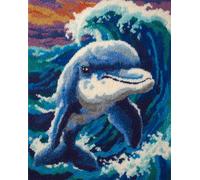 Wallphantom DIY Latch Hook Rug Kit,Lindos delfines,Pattern Printed Canvas DIY Embroidery Home Decor,Handmade Needlework Crafts for Adults Beginners,55x75cm