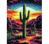 Wallphantom DIY Latch Hook Rug Kit,Paisaje de cactus en el desierto,Pattern Printed Canvas DIY Embroidery Home Decor,Handmade Needlework Crafts for Adults Beginners,60x90cm