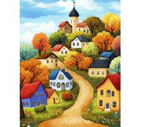 Wallphantom DIY Latch Hook Rug Kit,paisaje de pueblo rural,Pattern Printed Canvas DIY Embroidery Home Decor,Handmade Needlework Crafts for Adults Beginners,55x75cm