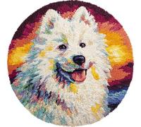 Wallphantom DIY Latch Hook Rug Kit,Perro animal,Samoyedo,Pattern Printed Canvas DIY Embroidery Home Decor,Handmade Needlework Crafts for Adults Beginners,50x50cm