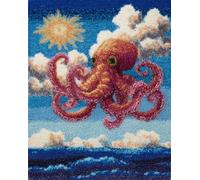Wallphantom DIY Latch Hook Rug Kit,Pulpo animal,Pattern Printed Canvas DIY Embroidery Home Decor,Handmade Needlework Crafts for Adults Beginners,55x75cm
