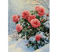 Wallphantom DIY Latch Hook Rug Kit,Rosas en la nieve,Pattern Printed Canvas DIY Embroidery Home Decor,Handmade Needlework Crafts for Adults Beginners,55x75cm