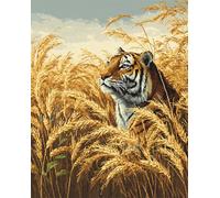 Wallphantom DIY Latch Hook Rug Kit,Tigre en el campo de trigo,Pattern Printed Canvas DIY Embroidery Home Decor,Handmade Needlework Crafts for Adults Beginners,55x75cm