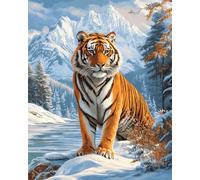 Wallphantom Escena nevada del bosque Pintar por Numeros,animal tigre,DIY cuadros para pintar por numeros Kit Pintar por Numeros Adultos de Lienzo decoración para el hogar,40x50cm con marco