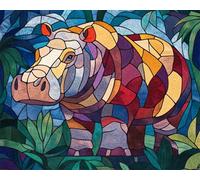 Wallphantom Estilo de vidriera DIY Cuadros para Pintar por Numeros,Animal hipopótamo,Pintar por Numeros Adultos,Pintar con Numeros Principiantes Lienzos,Kit Manualidades,40x50cm con marco