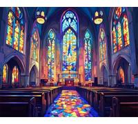 Wallphantom Estilo de vidriera DIY Cuadros para Pintar por Numeros,Iglesia de estilo europeo,Pintar por Numeros Adultos,Pintar con Numeros Principiantes Lienzos,Kit Manualidades,40x50cm con marco