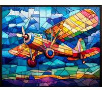 Wallphantom Estilo de vidriera kit pintura por numeros adultos,Avión retro,Kit de pintura al óleo para principiantes y adultos,Navidad,cumpleaños,kit de regalo,40x50cm con marco