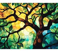 Wallphantom Estilo de vidriera Pintar por Numeros Adultos,Un árbol frondoso,Cuadros para Pintar por Numeros,DIY Pintura por Números,Kit de Pintura al óleo de Lienzo,40x50cm con marco
