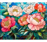 Wallphantom Estilo de vidriera Pintar por Numeros,Hermosa peonía,DIY cuadros para pintar por numeros Kit Pintar por Numeros Adultos de Lienzo decoración para el hogar,40x50cm con marco