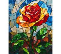 Wallphantom Estilo de vidriera Pintura por Números Kit para Adultos Principiantes,Hermosas rosas,Kit de Pintura al óleo de Lienzo,Decoración del Hogar,Navidad,regalo,40x50cm con marco