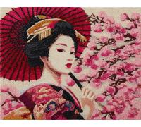 Wallphantom estilo japonés DIY Alfombras Kits De Ganchillo,Mujer bajo el cerezo,Kit De Ganchillo Para Principiantes,set De Lona Para Hacer Alfombras Para El Hogar,90x120cm