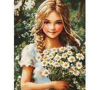 Wallphantom flor DIY Latch Hook Rug Kit,Hermosa niña sosteniendo flores de margarita,Pattern Printed Canvas DIY Embroidery Home Decor,Handmade Needlework Crafts for Adults Beginners,80x160cm