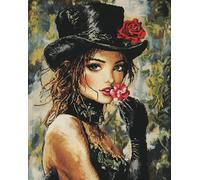 Wallphantom hermosa chica DIY Latch Hook Rug Kit,Sombrero floral,Pattern Printed Canvas DIY Embroidery Home Decor,Handmade Needlework Crafts for Adults Beginners,55x75cm
