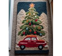 Wallphantom Kit Alfombra Gancho De Pestillo,árboles de Navidad y camiones,DIY Manualidades Adultos Set Creativo Regalo Bordado Kit Principiantes,90x120cm