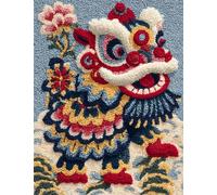 Wallphantom Kit Alfombra Gancho De Pestillo,danza del león china,DIY Manualidades Adultos Set Creativo Regalo Bordado Kit Principiantes,80x160cm
